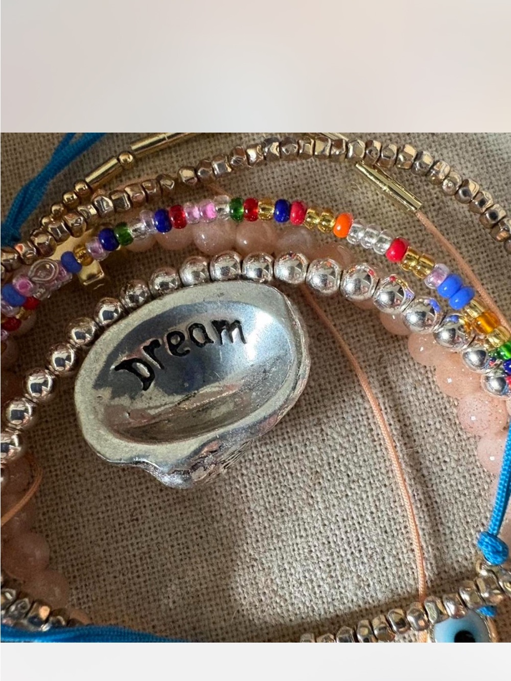 Silver 'Dream' Inspirational shell Bracelet in Silver Tone and mixed jewelry